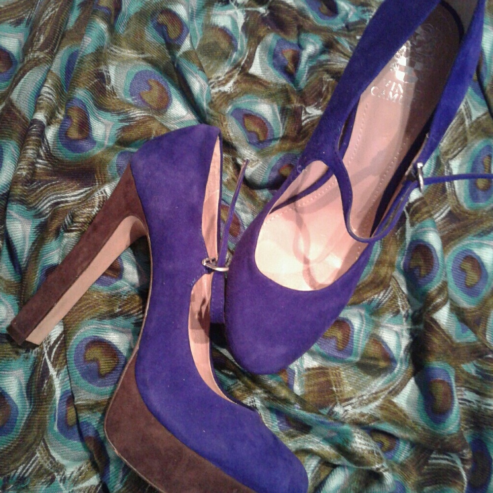 ELECTRIC BLUE AND BROWN VINCE CAMUTO PLATFORMS